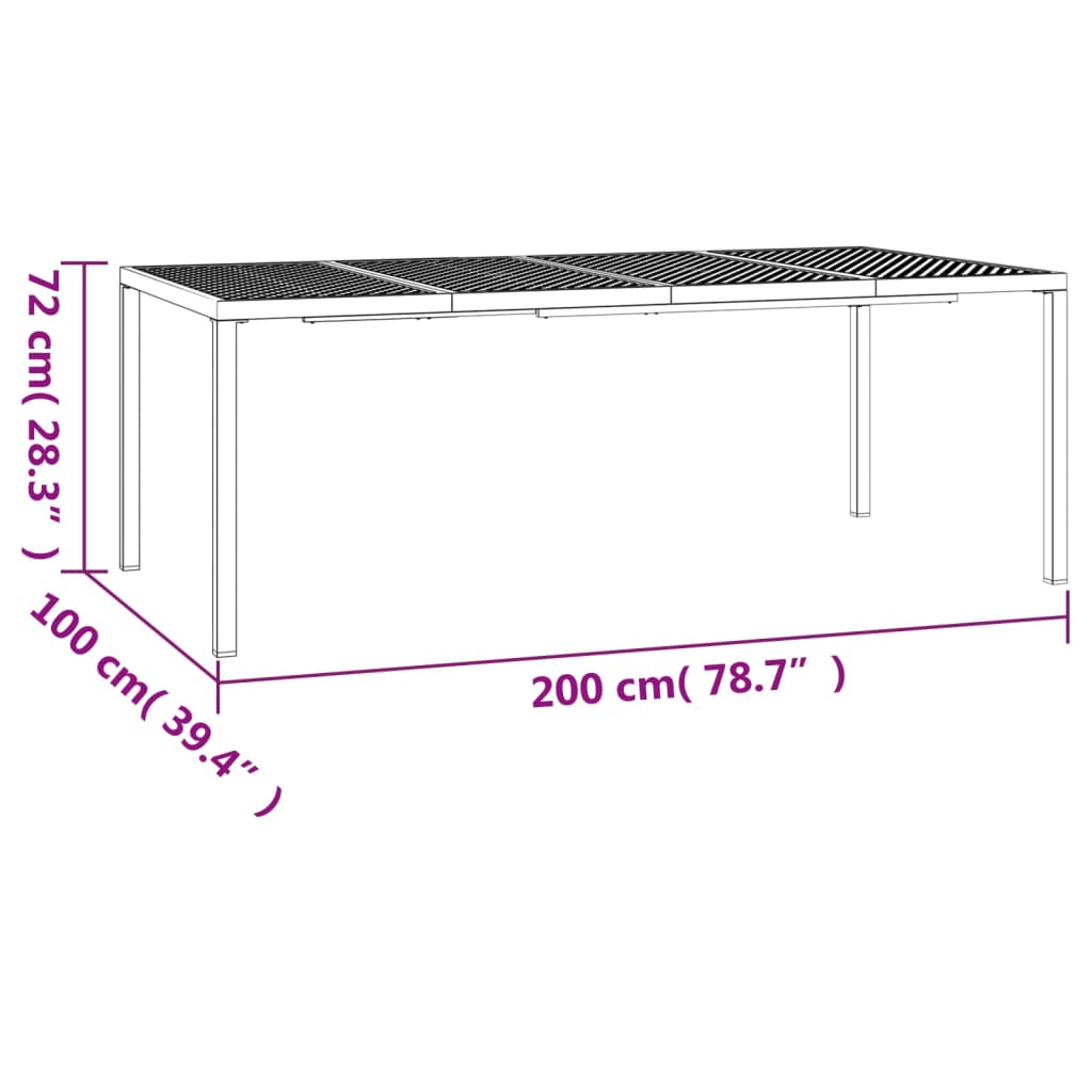 Mesa de jardim 200x100x72 cm aço antracite