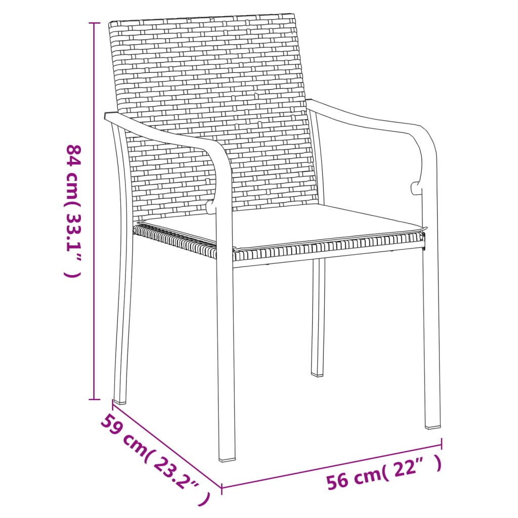 Cadeiras jardim c/ almofadões 2pcs 56x59x84 cm vime PE castanho