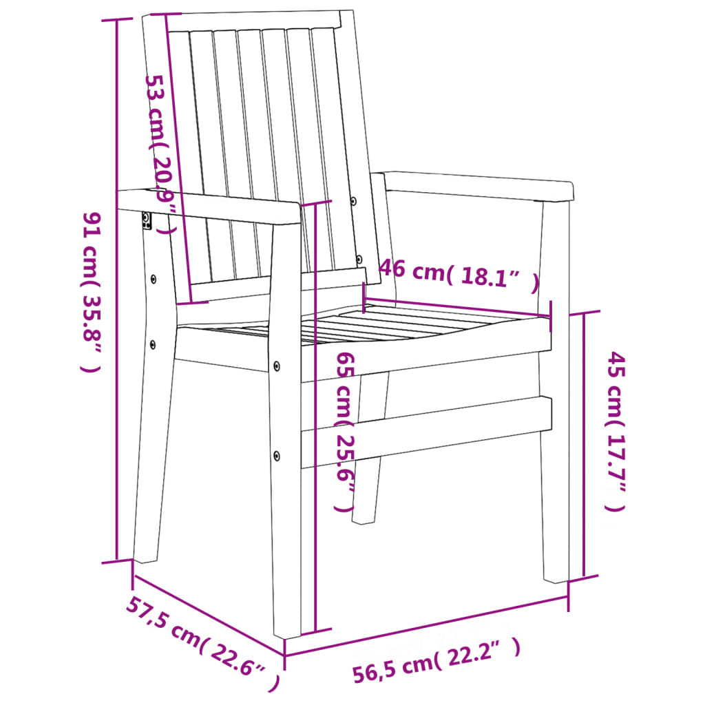 Cadeiras de jardim empilháveis 2 pcs 56,5x57,5x91cm teca maciça