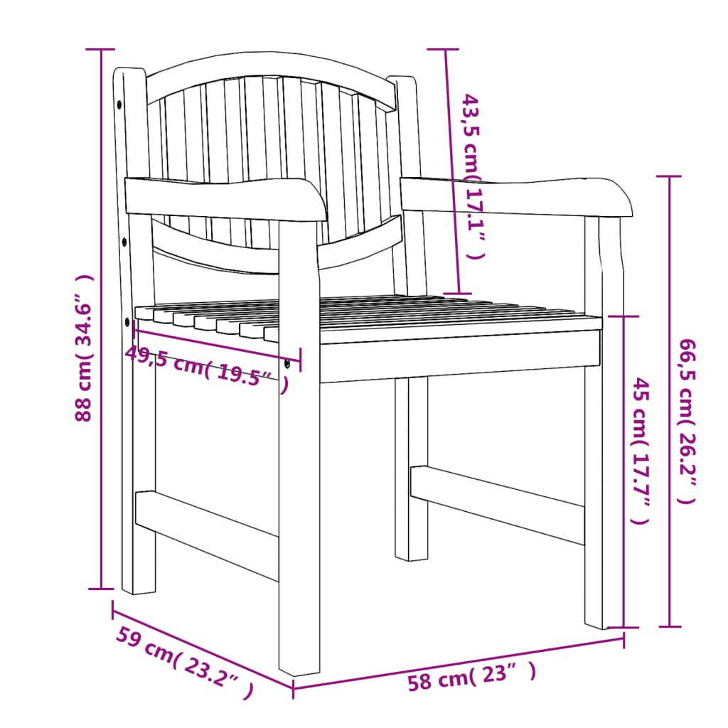 Cadeiras de jardim 2 pcs 58x59x88 cm madeira de teca maciça