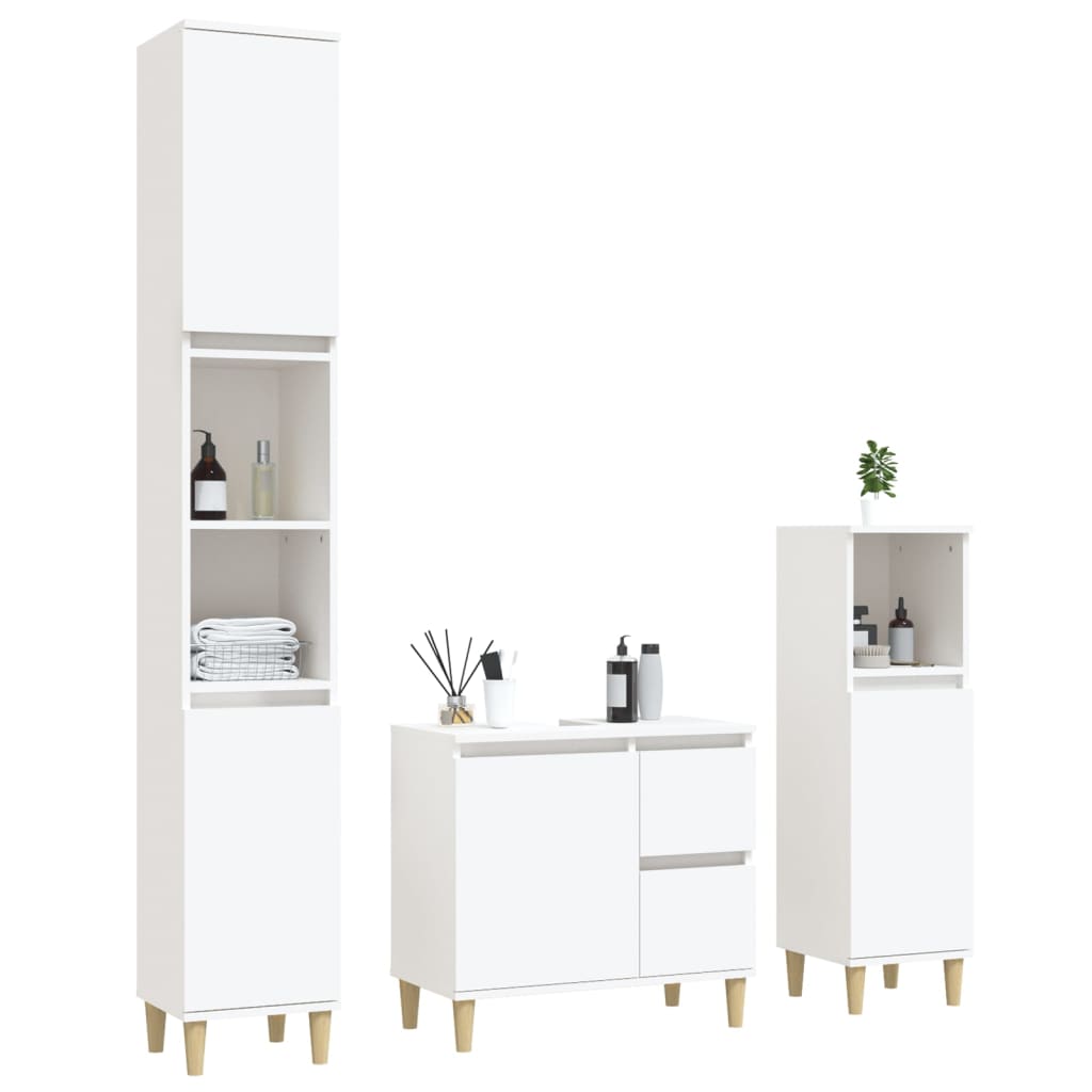 3 pcs conjunto móveis casa de banho madeira processada branco