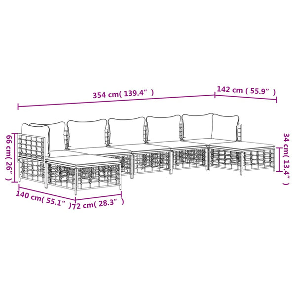 7 pcs conjunto lounge de jardim c/ almofadões vime PE antracite