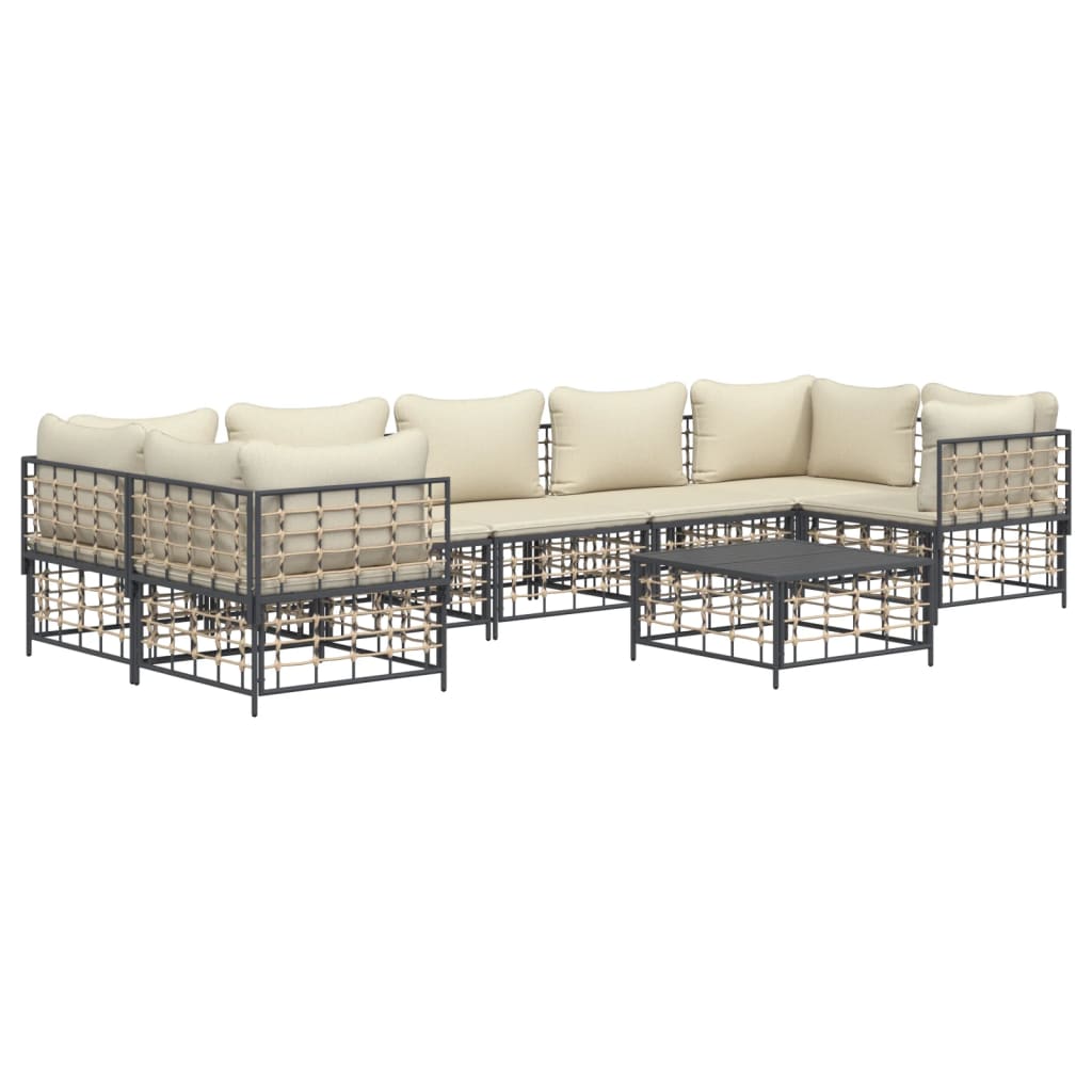 8 pcs conjunto lounge de jardim c/ almofadões vime PE antracite