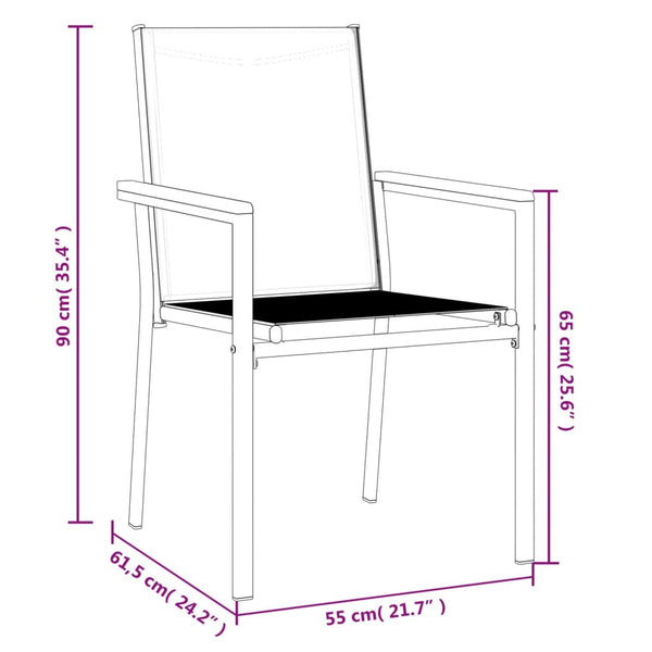 Cadeiras de jardim 6 pcs 55x61,5x90 textilene e aço preto