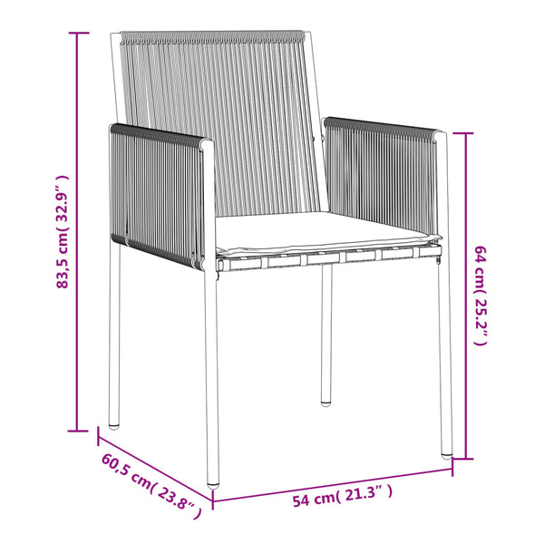 Cadeiras jardim c/ almofadões 4pcs 54x60,5x83,5cm vime PE preto