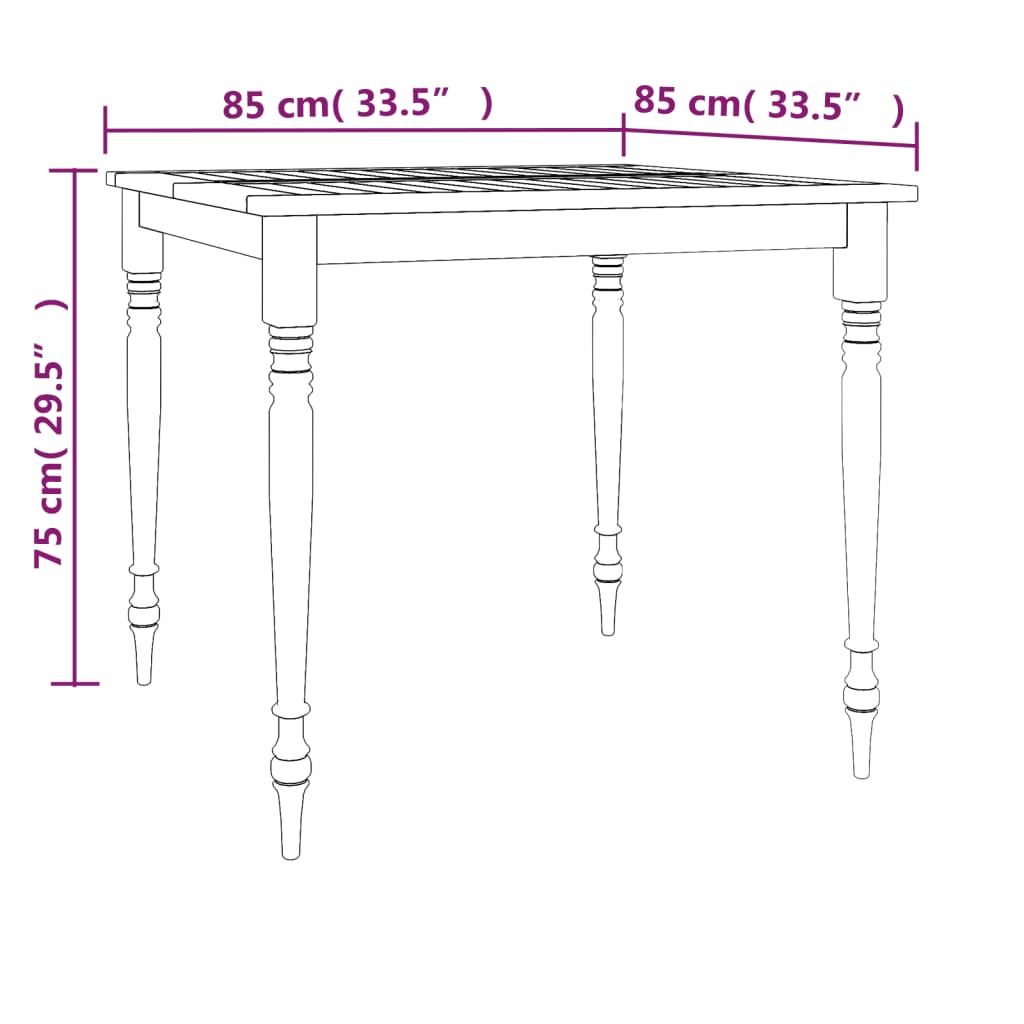 Mesa Batávia 85x85x75 cm madeira de teca maciça