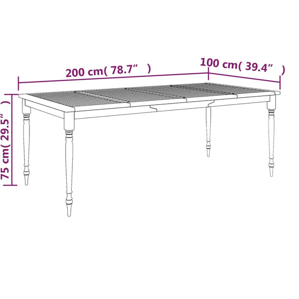 Mesa Batávia 200x100x75 cm madeira de teca maciça