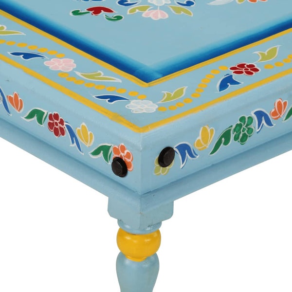 Mesa de centro pintada à mão mangueira maciça azul turquesa