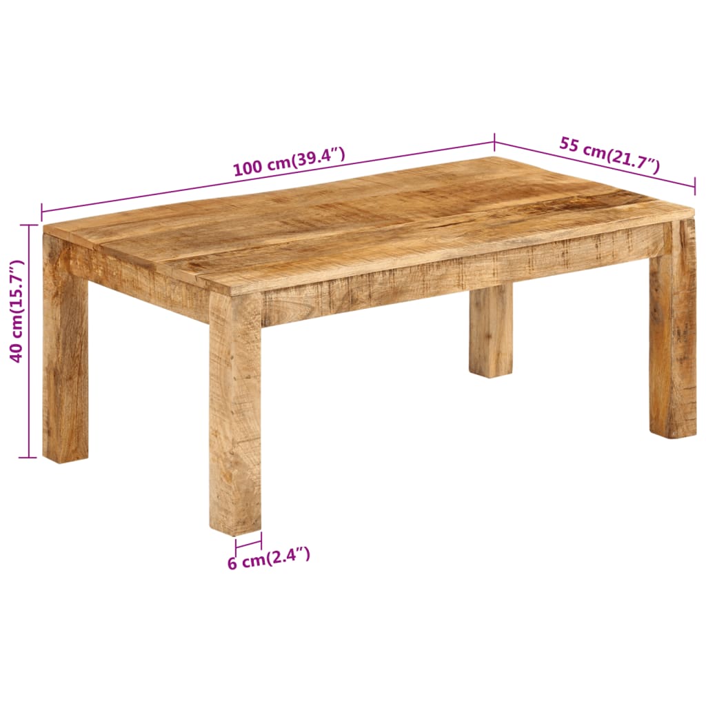 Mesa de centro 100x55x40 cm madeira de mangueira maciça