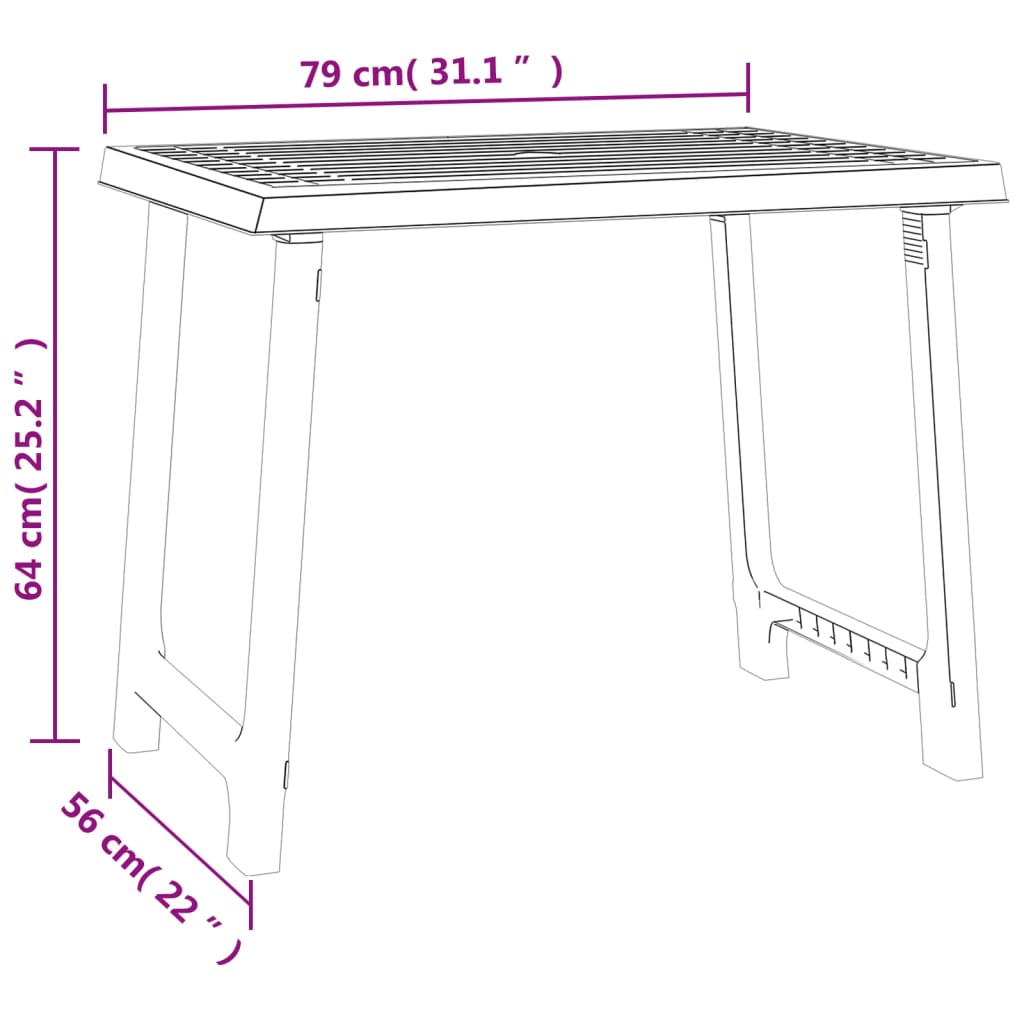 Mesa de campismo 79x56x64 cm PP aspeto madeira branco