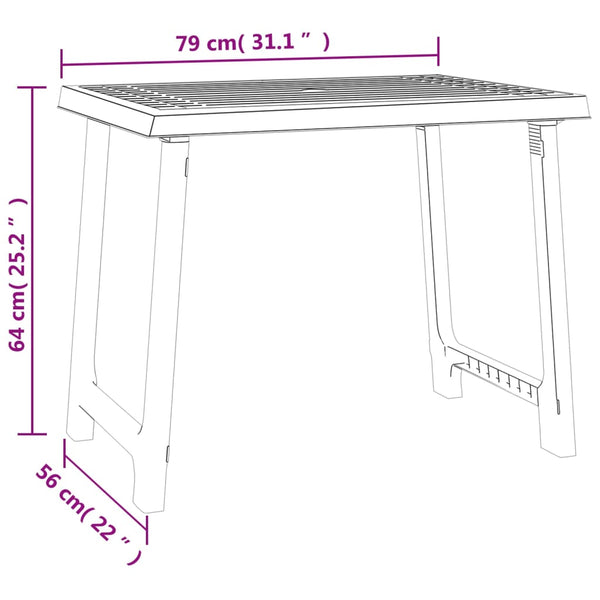 Mesa de campismo 79x56x64 cm PP aspeto madeira branco