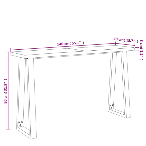 Mesa de jantar c/ bordas vivas 140x40x80 cm acácia maciça