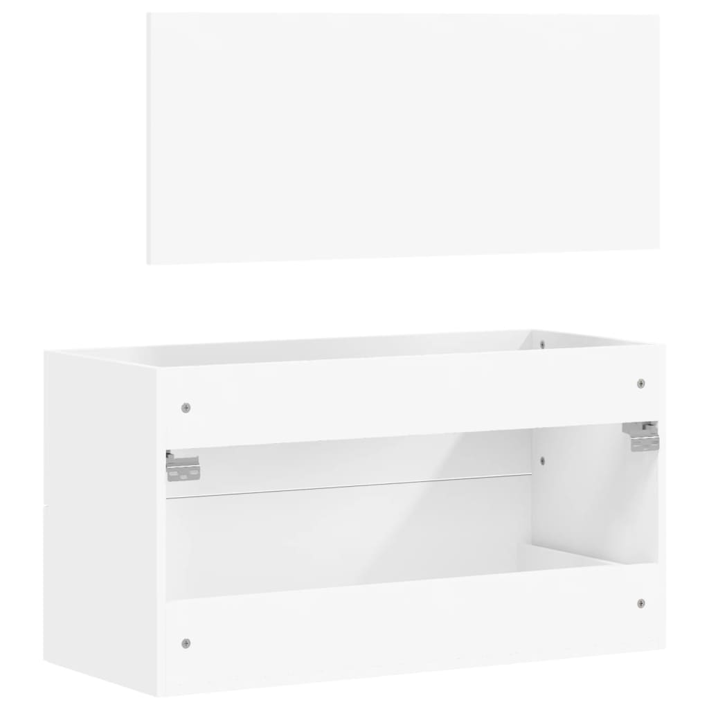 White processed wood bathroom cabinet with mirror