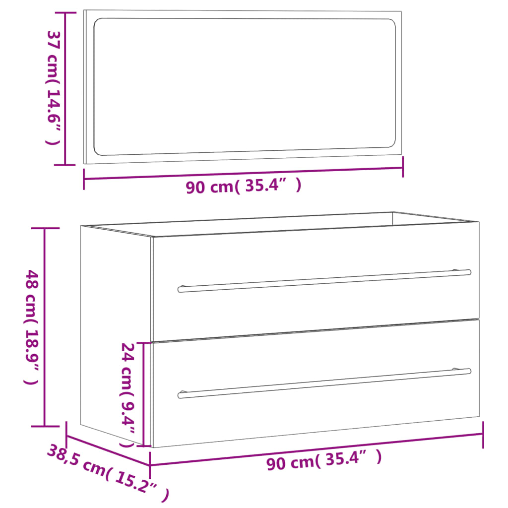 Mueble de baño de madera procesada blanca con espejo.