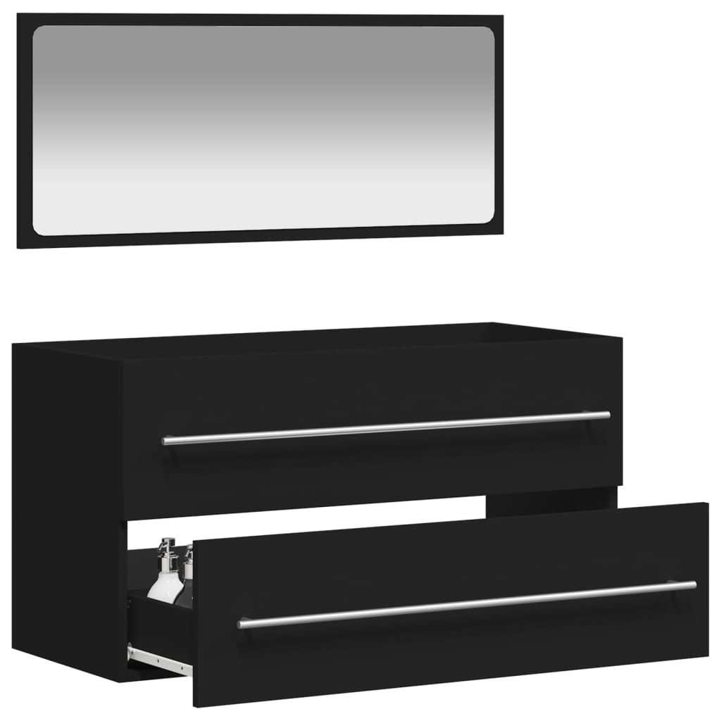 Bathroom cabinet with mirror made of black wood