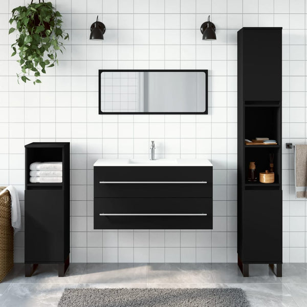 Bathroom cabinet with mirror made of black wood