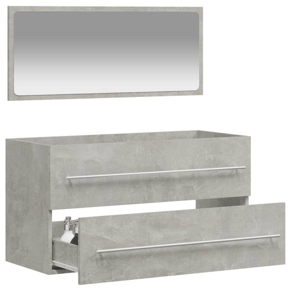 Bathroom cabinet with mirror made of wood. cement gray
