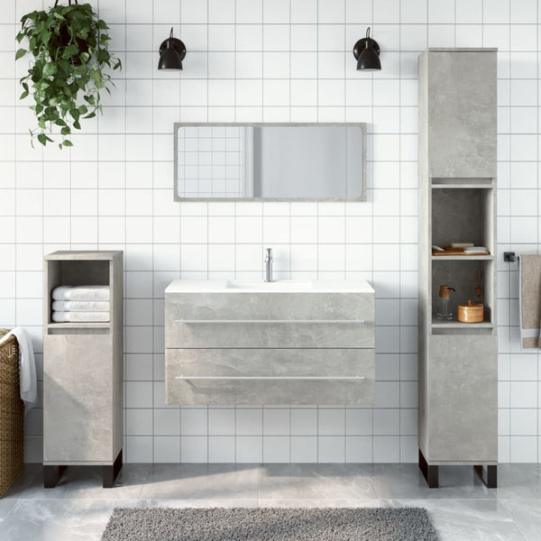 Mueble de baño con espejo fabricado en madera. gris cemento