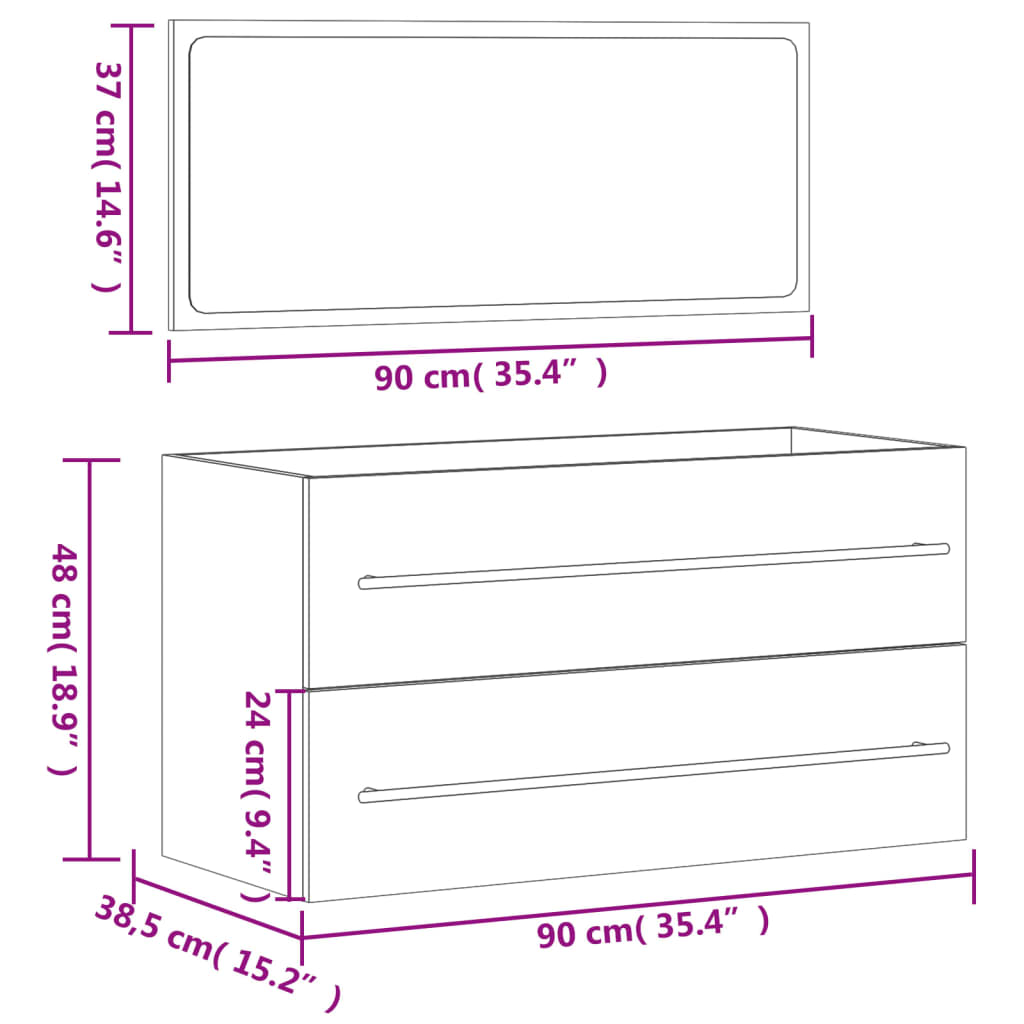 Mueble de WC con espejo de madera blanca brillo