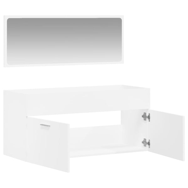 White processed wood bathroom cabinet with mirror