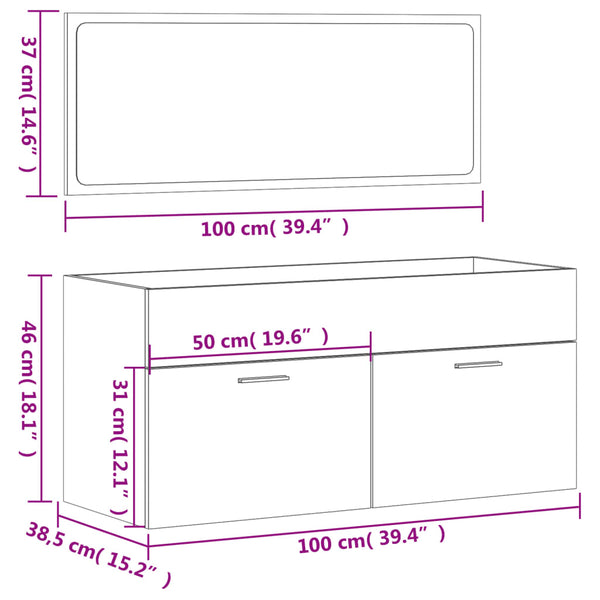 Mueble de baño de madera procesada blanca con espejo.