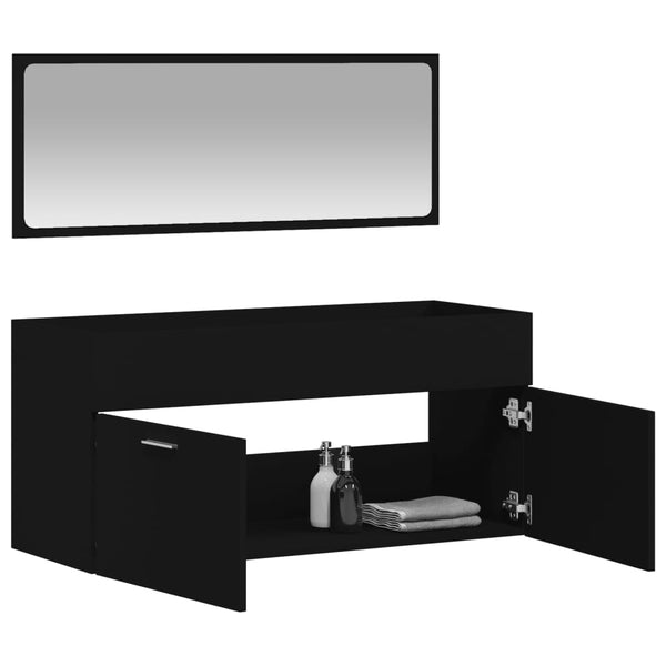Bathroom cabinet with mirror made of black wood