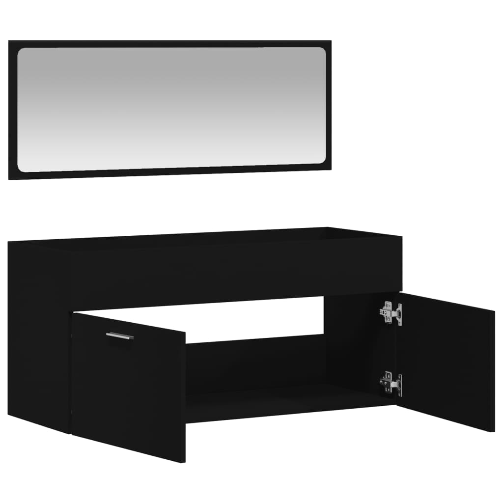 Bathroom cabinet with mirror made of black wood