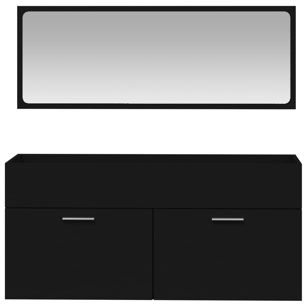 Bathroom cabinet with mirror made of black wood