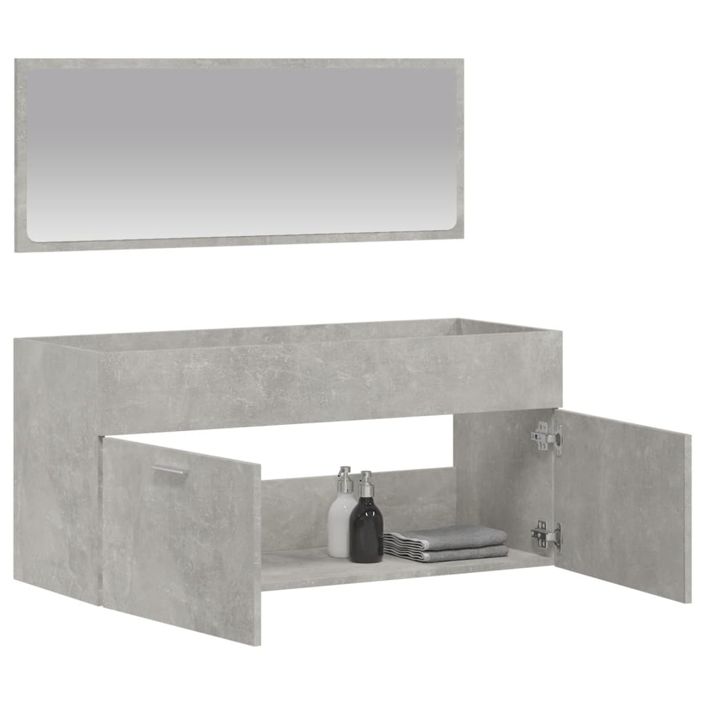 Armário de casa de banho c/ espelho madeira proc. cinza cimento