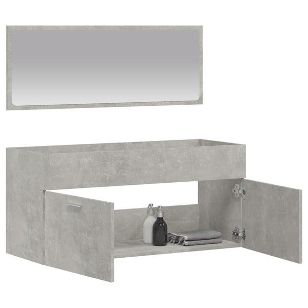 Bathroom cabinet with mirror made of wood. cement gray