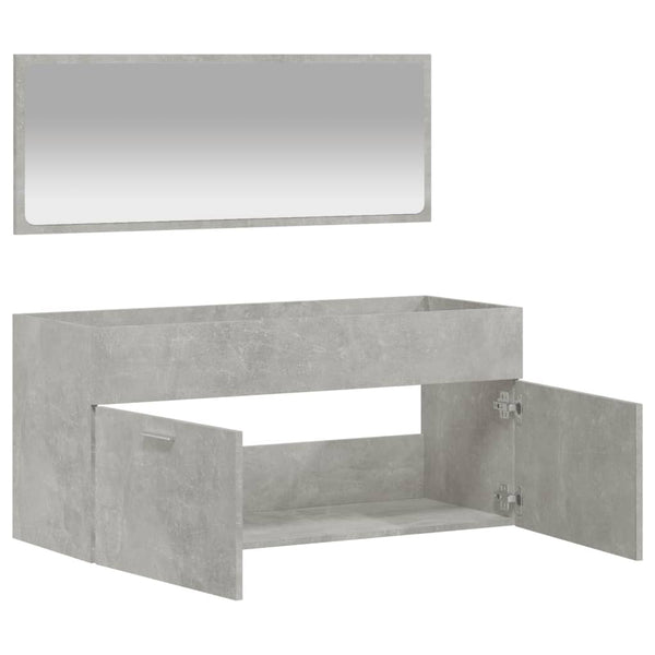 Bathroom cabinet with mirror made of wood. cement gray