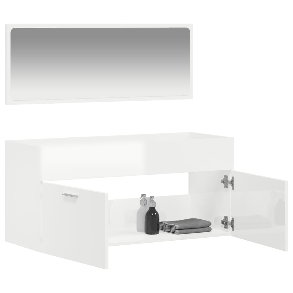 WC cabinet with mirror made of glossy white wood
