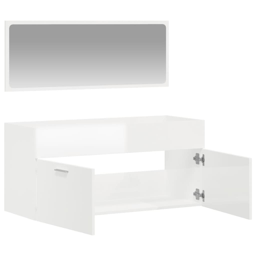 WC cabinet with mirror made of glossy white wood
