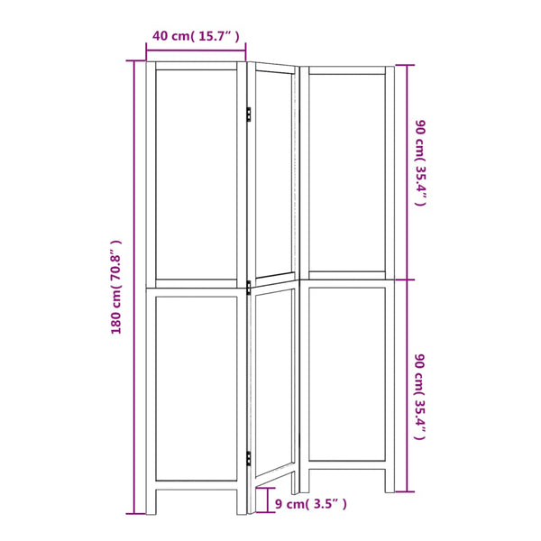 Biombo c/ 3 painéis madeira de paulownia maciça castanho-escuro