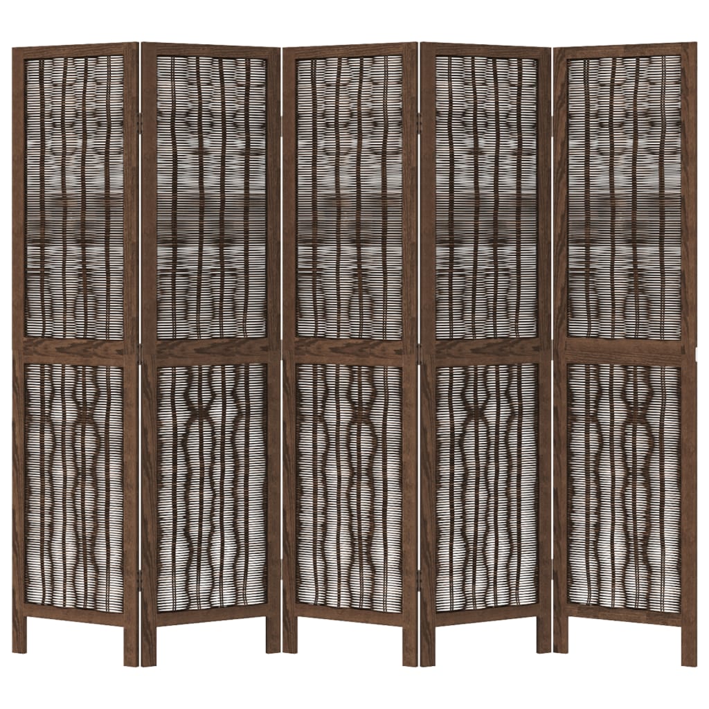 Biombo c/ 5 painéis madeira de paulownia maciça castanho-escuro