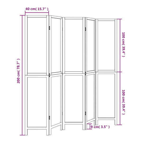 Biombo c/ 5 painéis madeira de paulownia maciça castanho-escuro