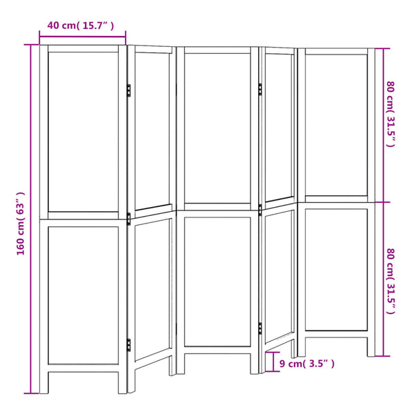 Biombo com 5 painéis madeira de paulownia maciça branco