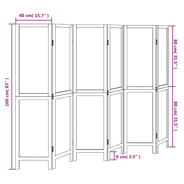 Biombo com 6 painéis madeira de paulownia maciça branco