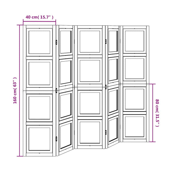 Biombo com 5 painéis madeira de paulownia maciça branco