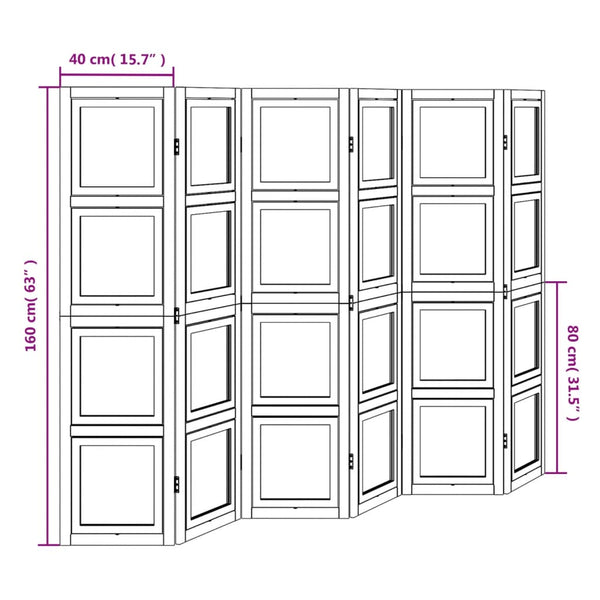 Biombo com 6 painéis madeira de paulownia maciça branco