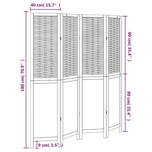Biombo c/ 4 painéis madeira de paulownia maciça castanho-escuro