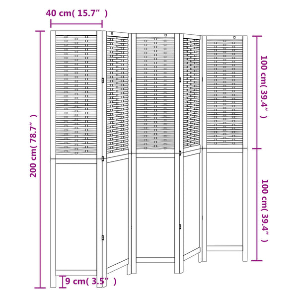 Biombo c/ 5 painéis madeira de paulownia maciça castanho-escuro