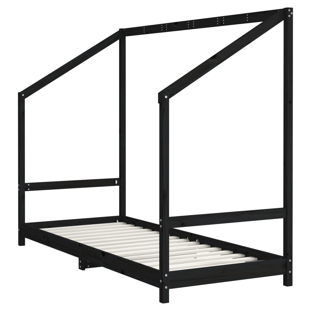 Estructura de cama infantil de pino macizo negro 80x200 cm