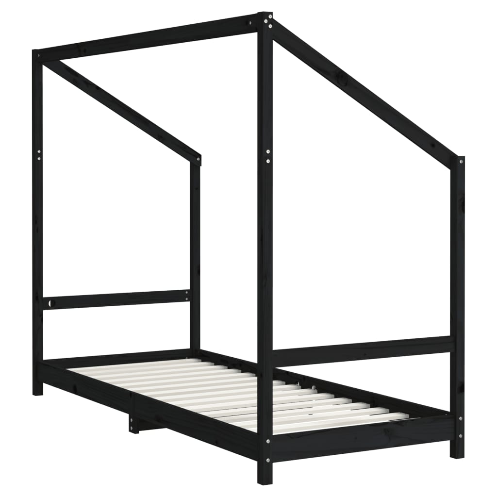 Estructura de cama infantil de pino macizo negro 80x200 cm