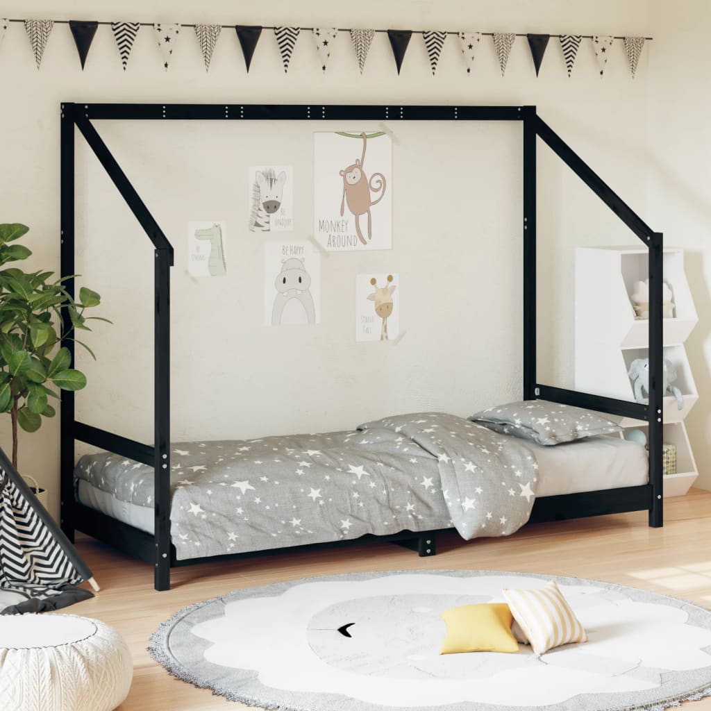 Children's bed frame 80x200 cm black solid pine