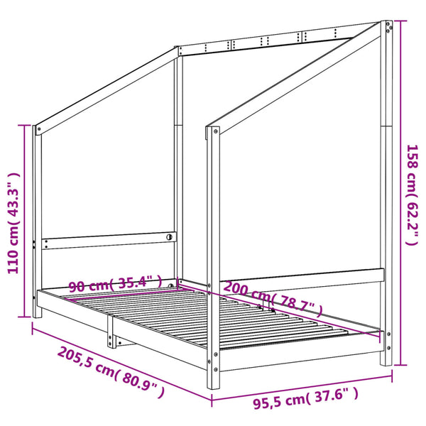 Estructura de cama infantil de pino macizo 90x200 cm