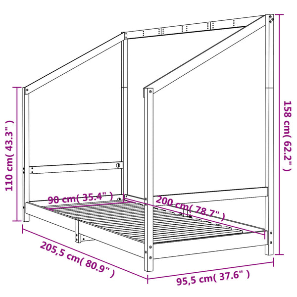 Estructura de cama infantil 90x200 cm pino macizo blanco