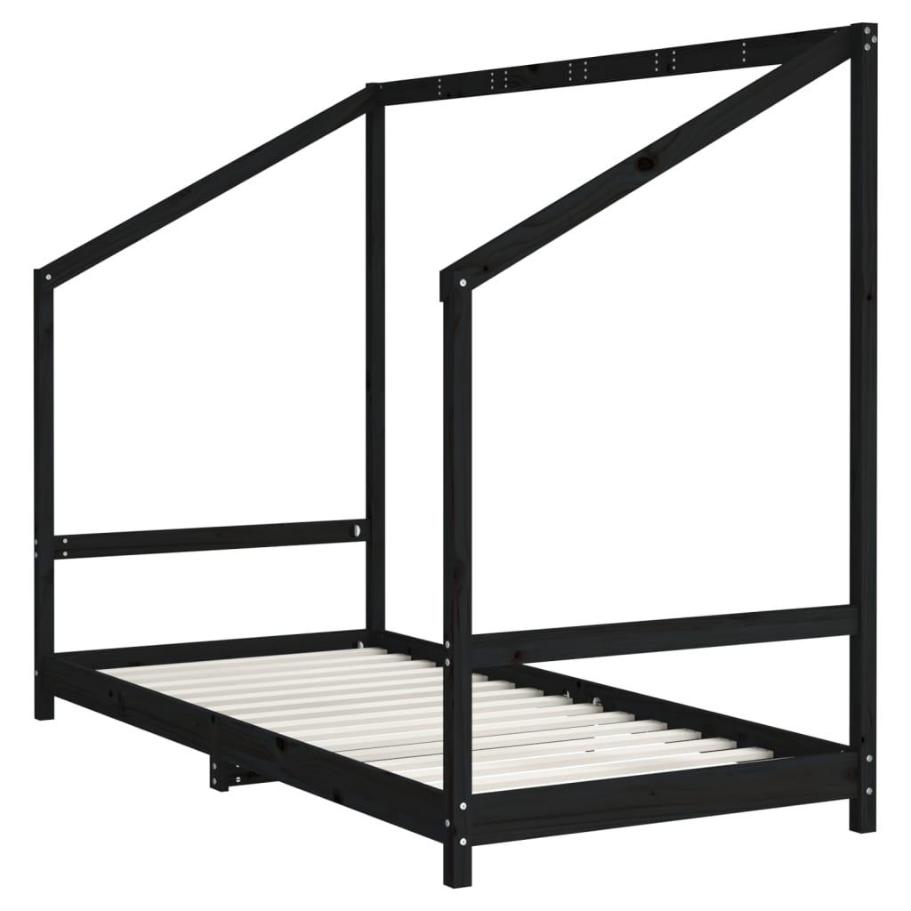 Estructura de cama infantil 90x200 cm pino macizo negro