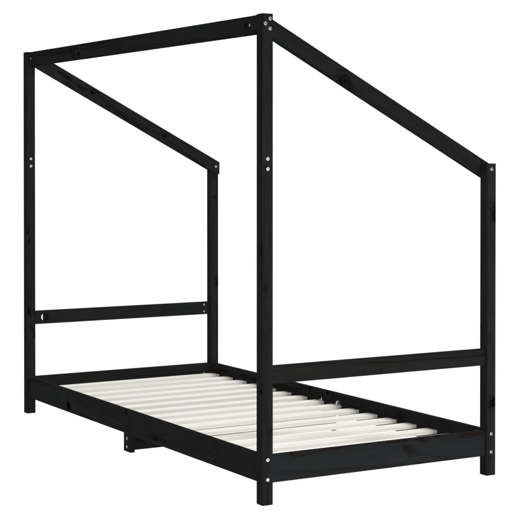 Estructura de cama infantil 90x200 cm pino macizo negro