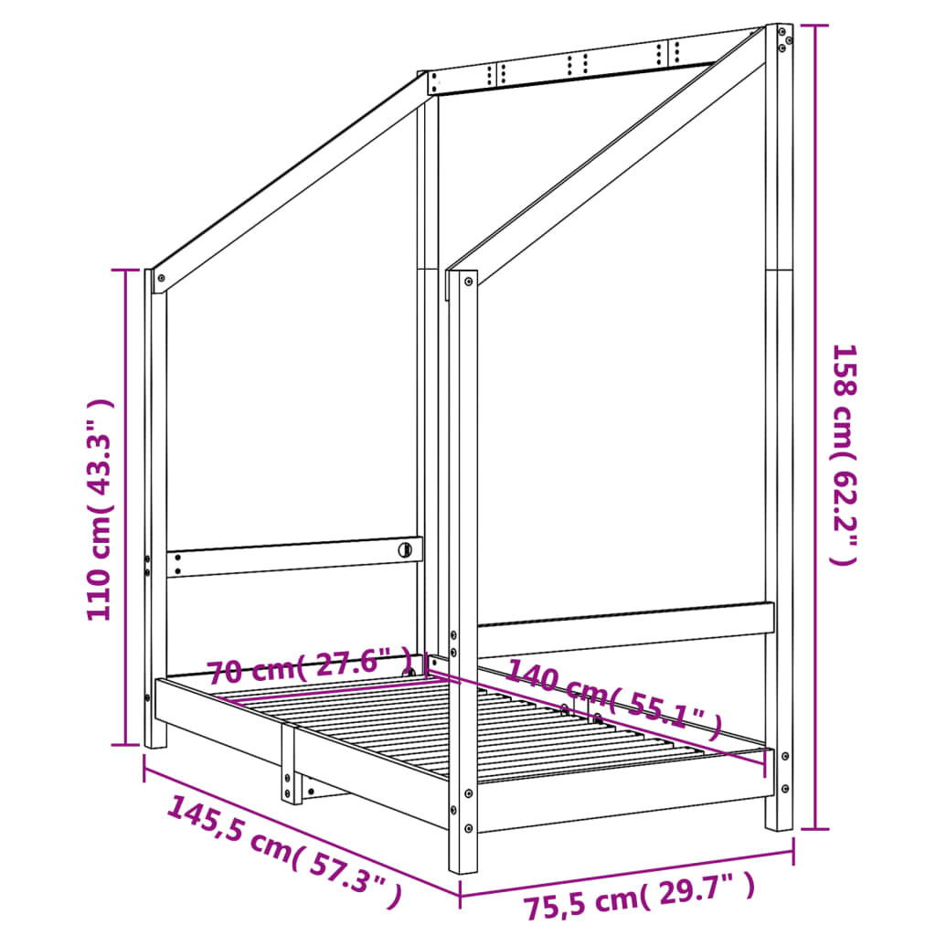 Children's bed frame 70x140 cm solid pine